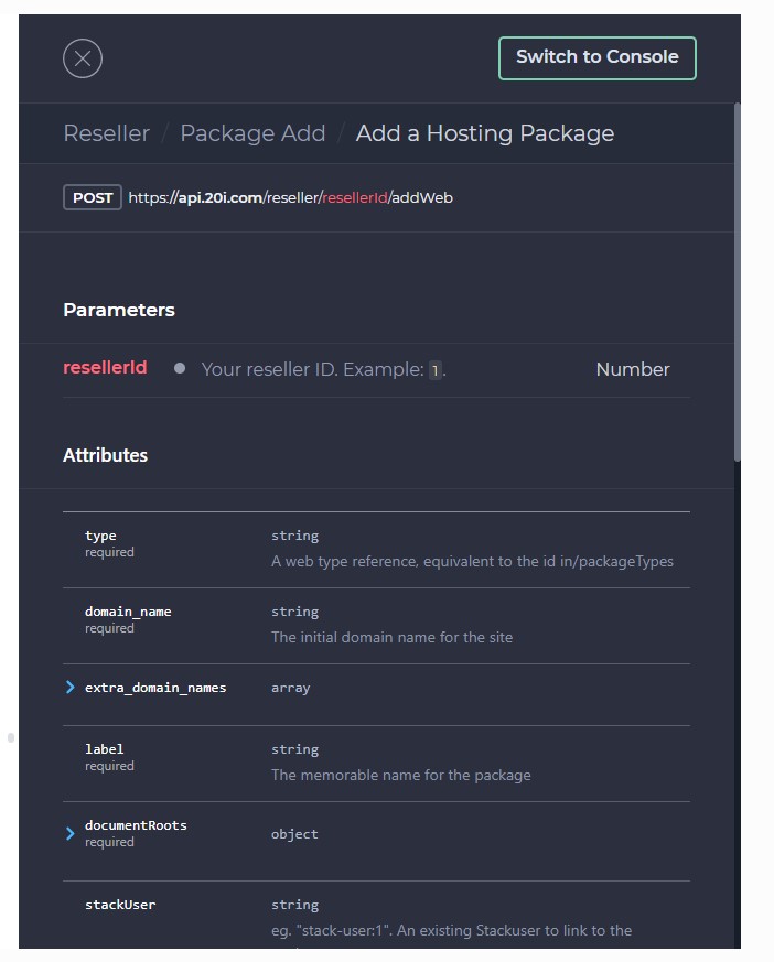 Add a hosting package via the API