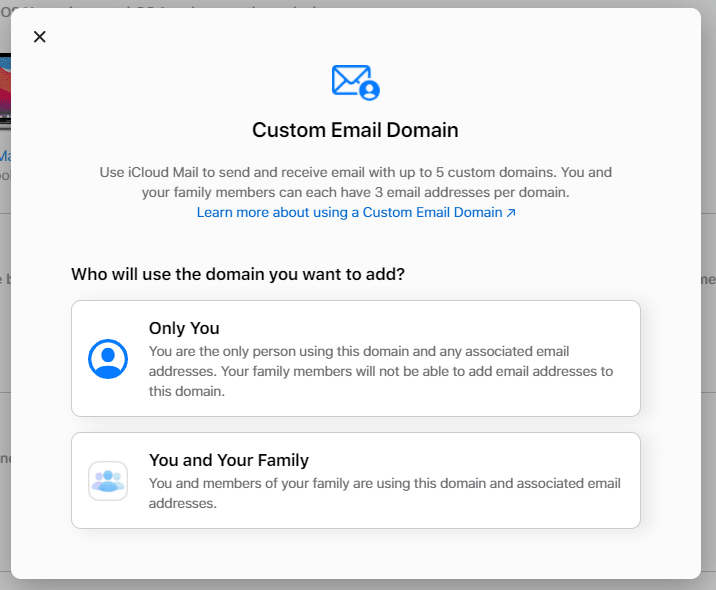iCloud mail custom email domain