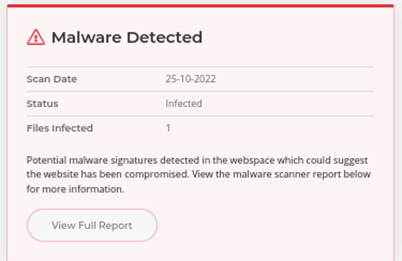 Malware detected with free scanner by 20i