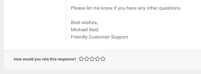 Example star rating of support in hosting control panel