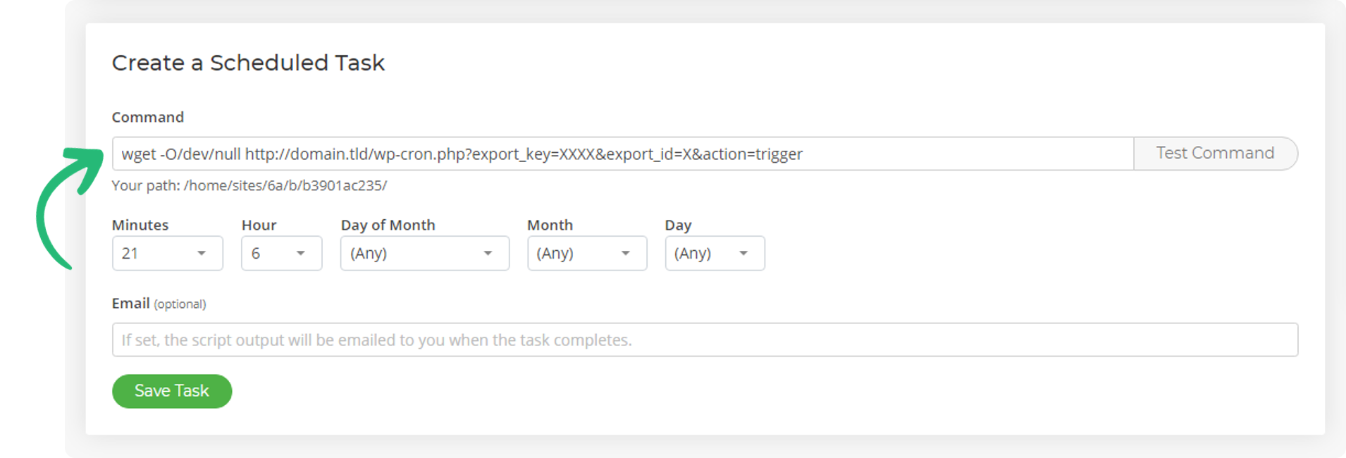 Create a scheduled task cron job for WP All Import