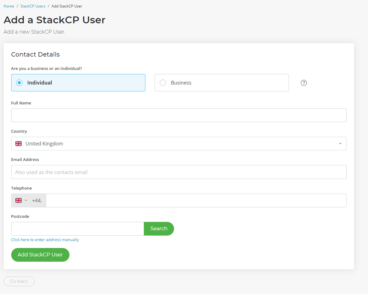 StackCP User details