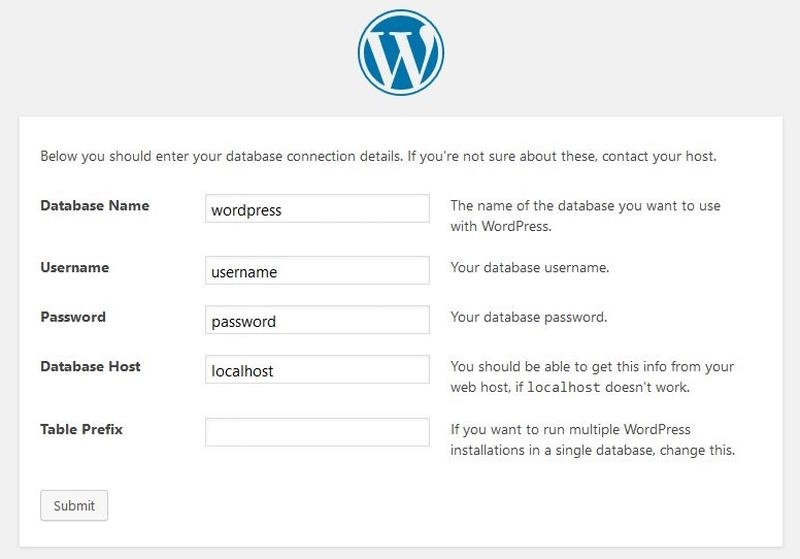 wp-config php setup in WordPress install wizard