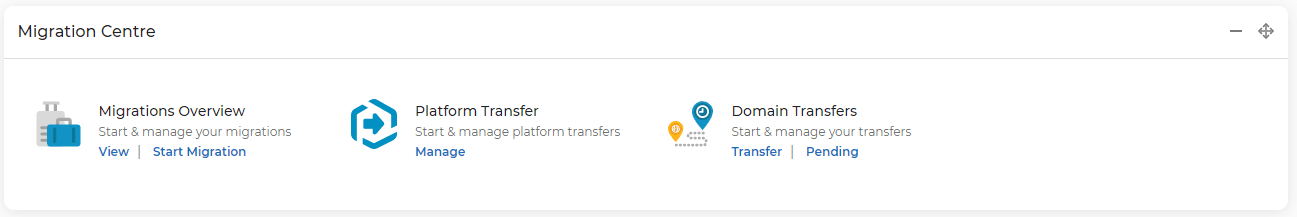 Screenshot of the Migration Centre control bar in My20i